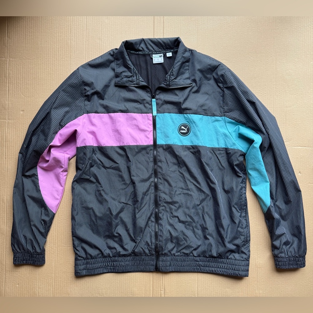 Puma Black Jacket with Pink and Blue Accents